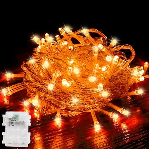 AebeChun Guirnalda de Luces Naranja con Batería, 3M 30 LED Halloween Otoño Decoración Guirnalda de Luces, IP44 Resistente con Temporizador de 6 Horas, para Halloween,Navidad,Fiestas,Carnaval