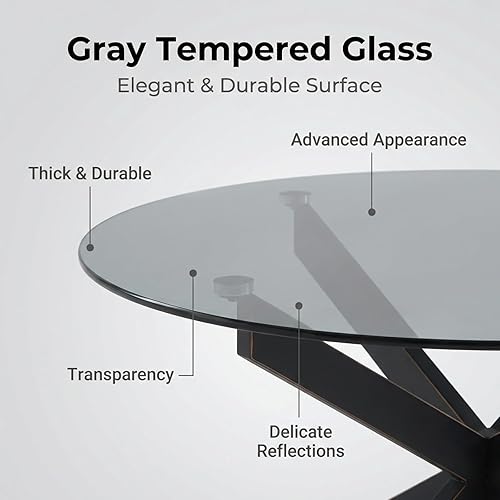 Miniatura 3 de Mesas de centro de cristal redondas y negras para sala de estar, oficina en casa, mesa central moderna y simple con parte superior de vidrio