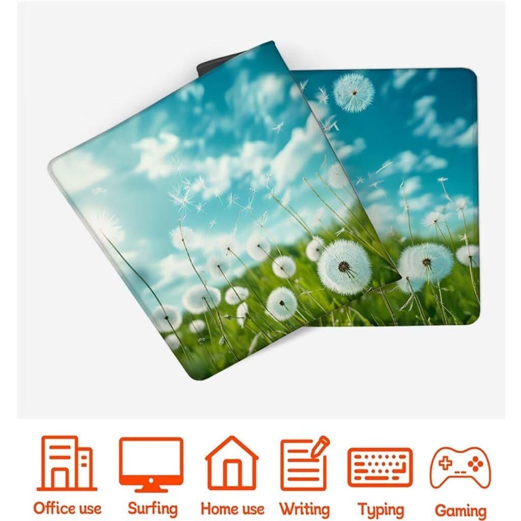 Biała podkładka pod mysz pod biurko, podkładka pod mysz XXL 1000 x 500 x 3 mm, podkładka pod mysz mniszek lekarski antypoślizgowa wodoodporna podkładka pod mysz, podkładka pod mysz z przeszytymi