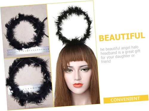 Miniatura 8 de Abaodam 6pcs Black Angel Headband Headbands Head Bopper Headpiece Gothic Headband Black Marabou Headband Halloween Headdress Devil Horns Headband