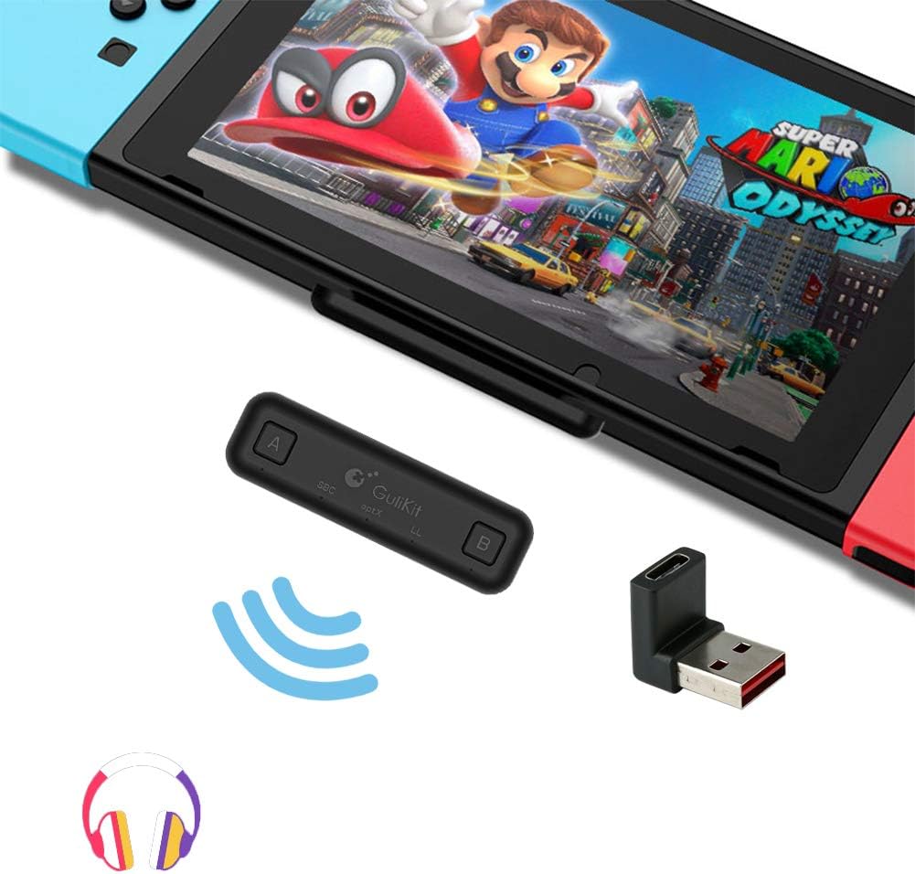 GuliKitRoute Air Bluetooth Adapter for Nintendo Switch/ Switch Lite PS4 PC, Dual Stream Bluetooth Wireless Audio Transmitter with aptX Low Latency Connect Your AirPods Bluetooth Speakers Headphone