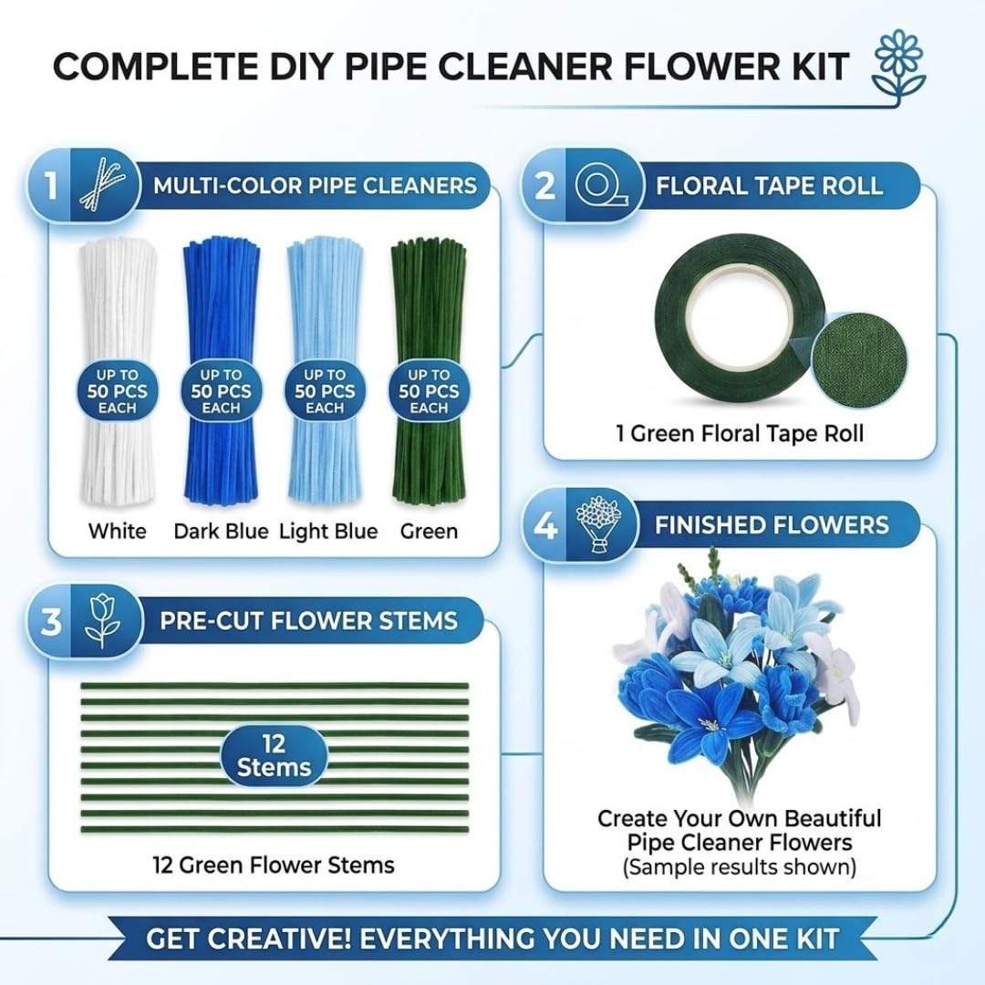DIY Pipe Cleaner Flowers: Craft Kit for Kids & Adults -3 DIY Pipe Cleaner Flowers: Craft Kit for Kids & Adults -3