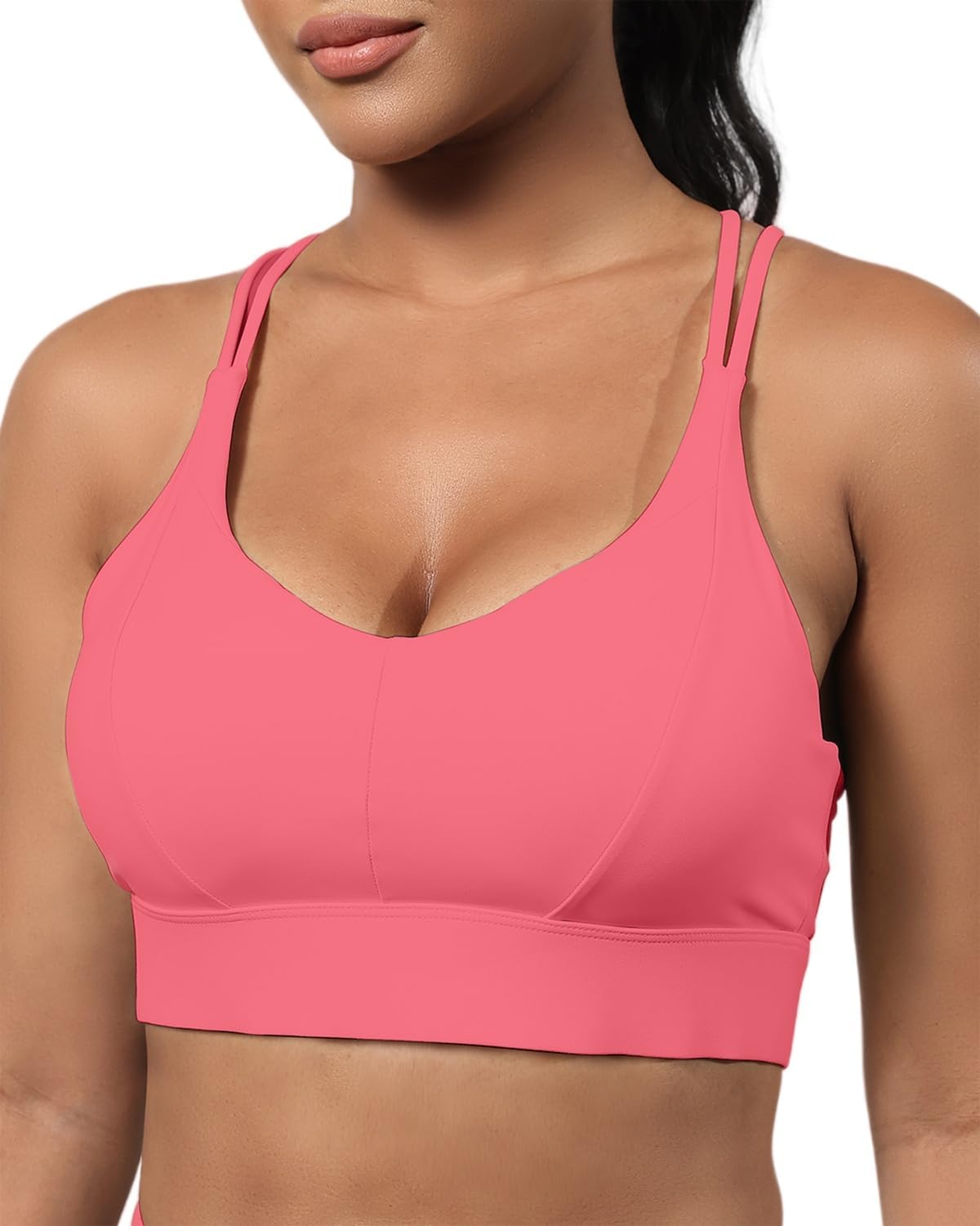 Grace Form Sports Bra for Women Strappy Medium Support Push Up Padded Sports Bra for Running Workout Bra Yoga Bra