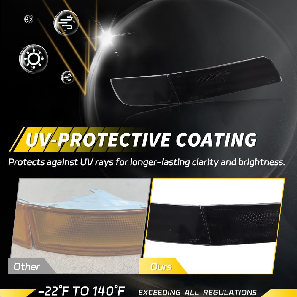 Front Bumper Turn Signal Light Housing Compatible with Toyo-ta MR-2 MR2 SW20 1991-1995, [DOT Certified] Side Marker Light Cover [No Bulbs], OEM Part #N-BL-TY-MR2-SW20-C-BLK, 2 PCS, Smoked Lens
