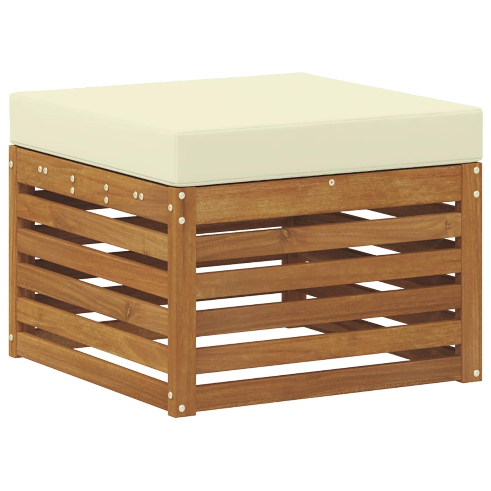 Gartengarnitur 6-teilig aus massivem Akazienholz wetterfestes Design für Terrasse und Balkon, inklusive Sitzgruppe, Sofas, Hocker, und Kissen, langlebig, pflegeleicht, vielseitig nutzbar