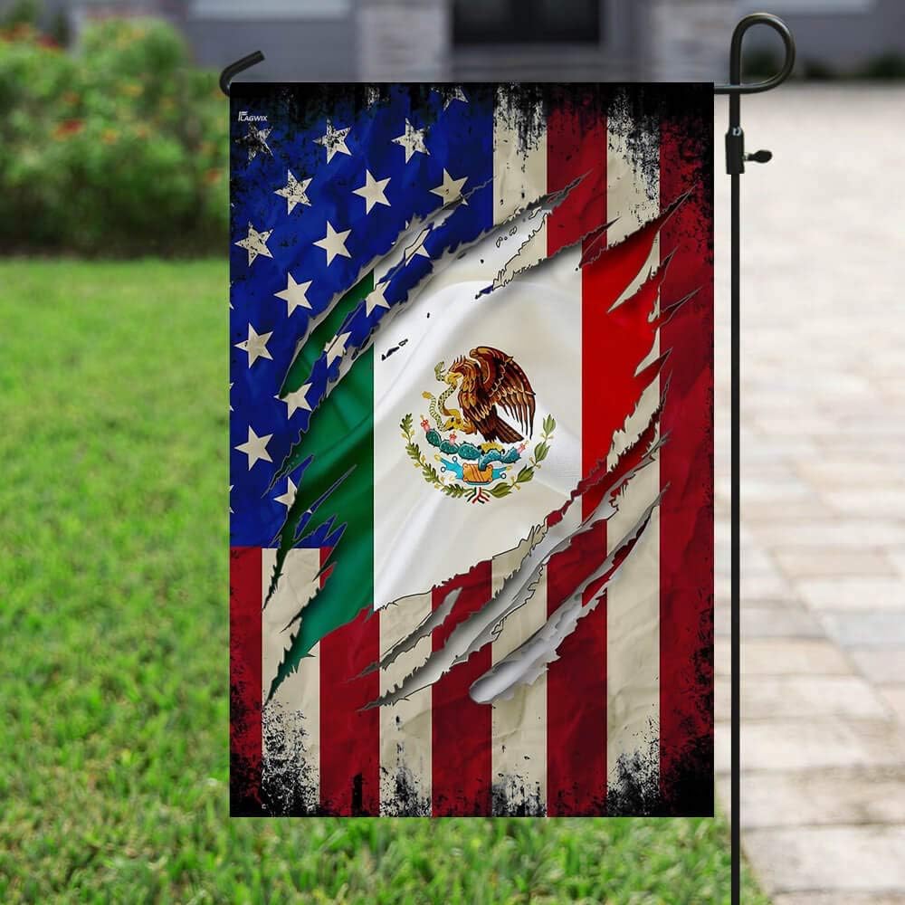 Flags-Mexican - American Flag MLH879F, House Flag (29.5" x 39.5")-USA House Garden Flags Premium Polyester-Decorative Outdoor Flags
