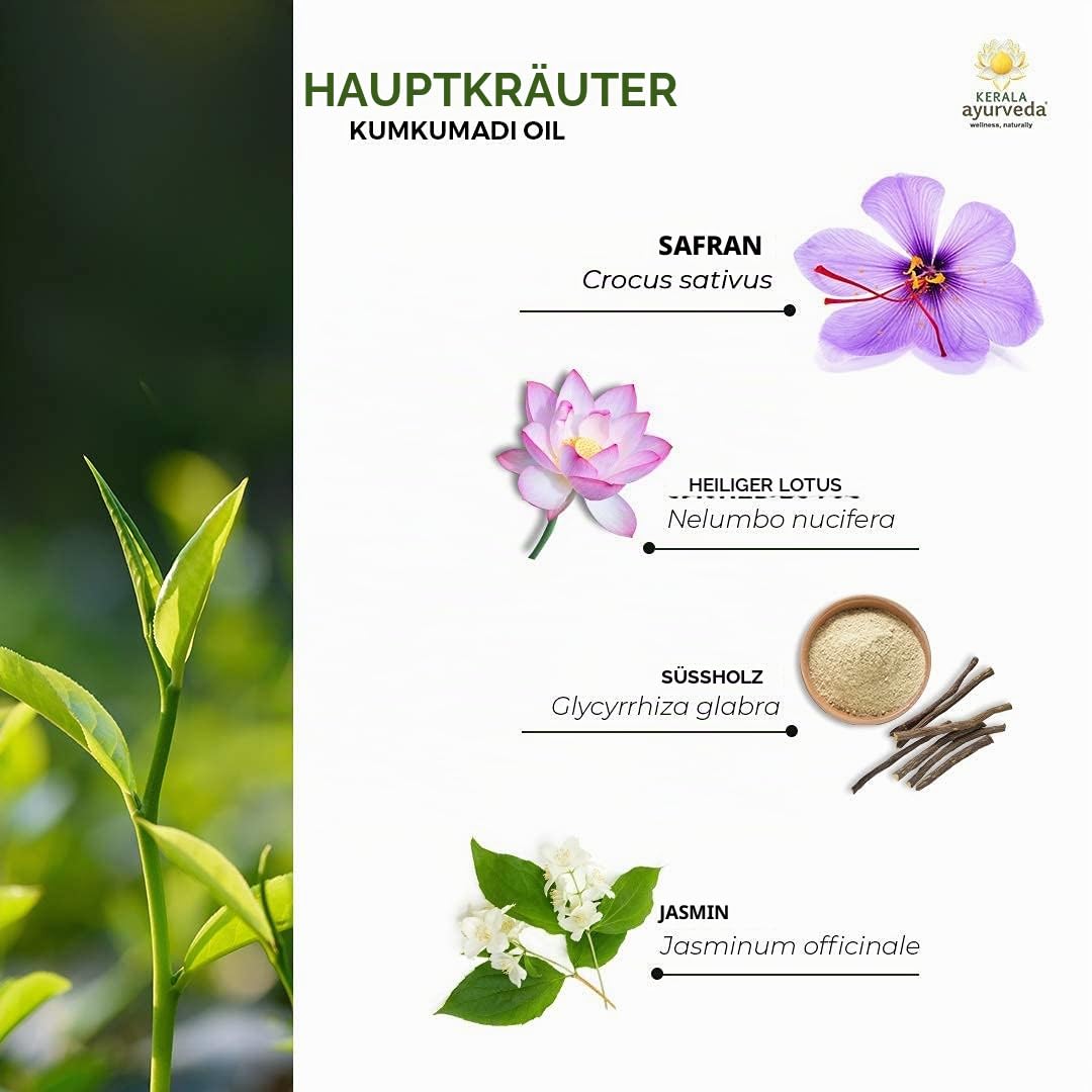 Kerala Ayurveda Kumkumadi Oil – Traditionelles Gesichtsöl mit Safran, Sandelholz & Manjistha zur Unterstützung einer Gesunden Haut für Natürlich Strahlende Haut, 30 ml