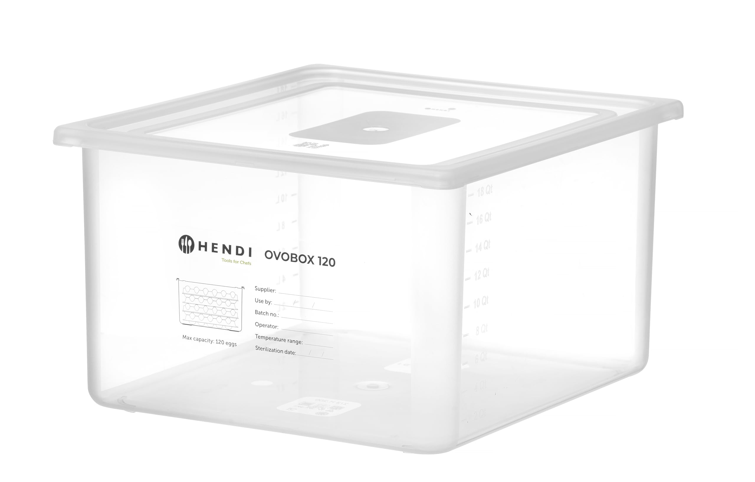 HENDI Contenedor para huevos OVOBOX 120, con tapa y 8 bandejas, GN 2/3, 18L, 355x325x(H) 200mm, PP y PS