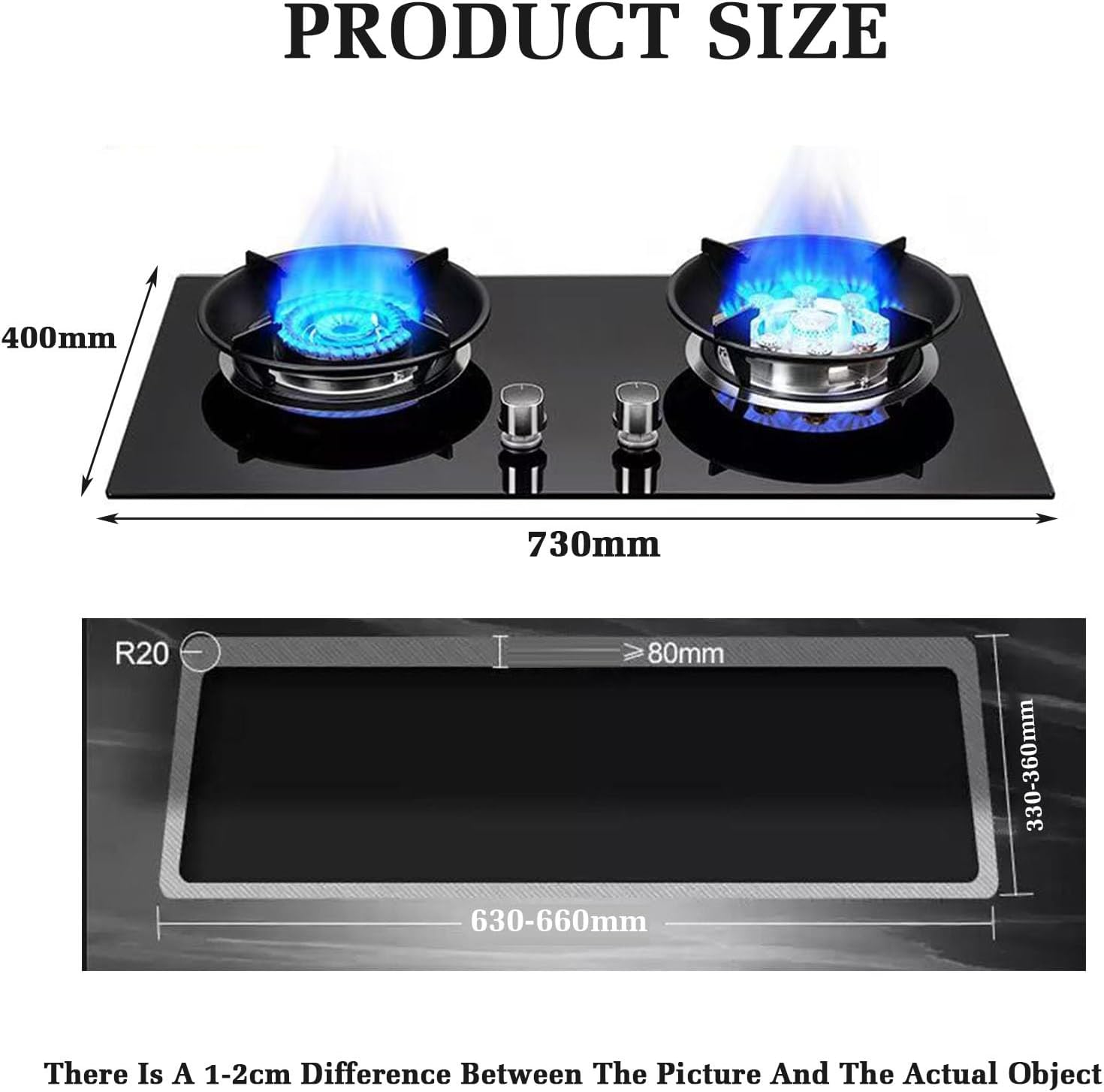 Portable Gas Stove 2 Burners,5.2KW Camping Cooker,kitchen Counter Top,Tempered Glass Cast Iron Pot Rack,with Flameout Protection,for Home Kitchen(NG)