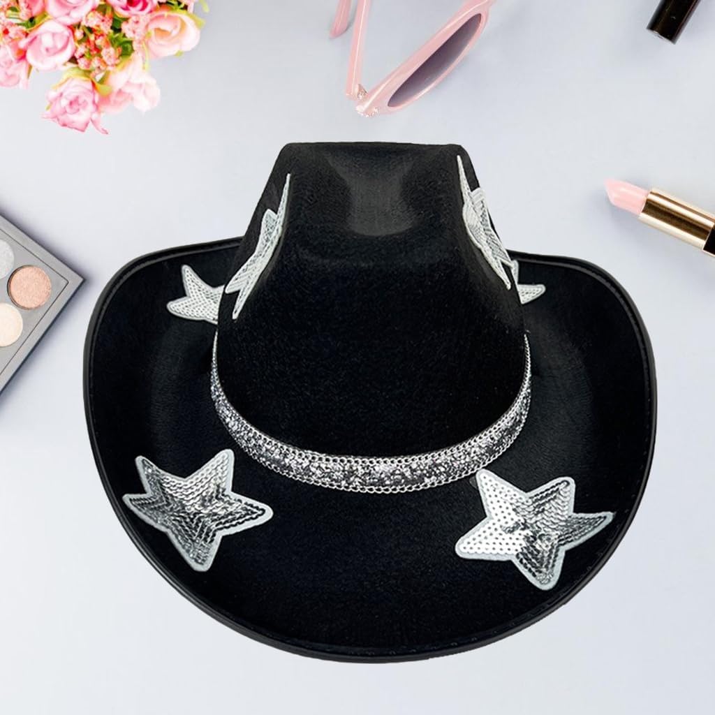 Cowgirl Hat for Bride Elegant Sequined Star Hat Cowboy Hat Women Party Headpiece
