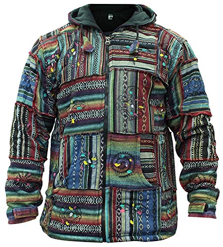 Shopoholic FASHION HERREN BAUMWOLLE outstiched Hippie Kapuzenjacke - Multi, Large Cover