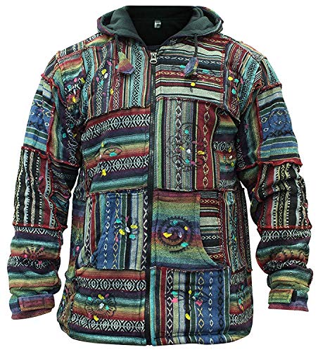 SHOPOHOLIC FASHION Men's Cotton Outstiched Hippie Hoodie Jacket (Multi,M)