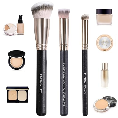 Miniatura 9 de ENERGY Juego de brochas de maquillaje profesional para base de maquillaje con parte superior plana, mini brochas para sombra de ojos para contorno