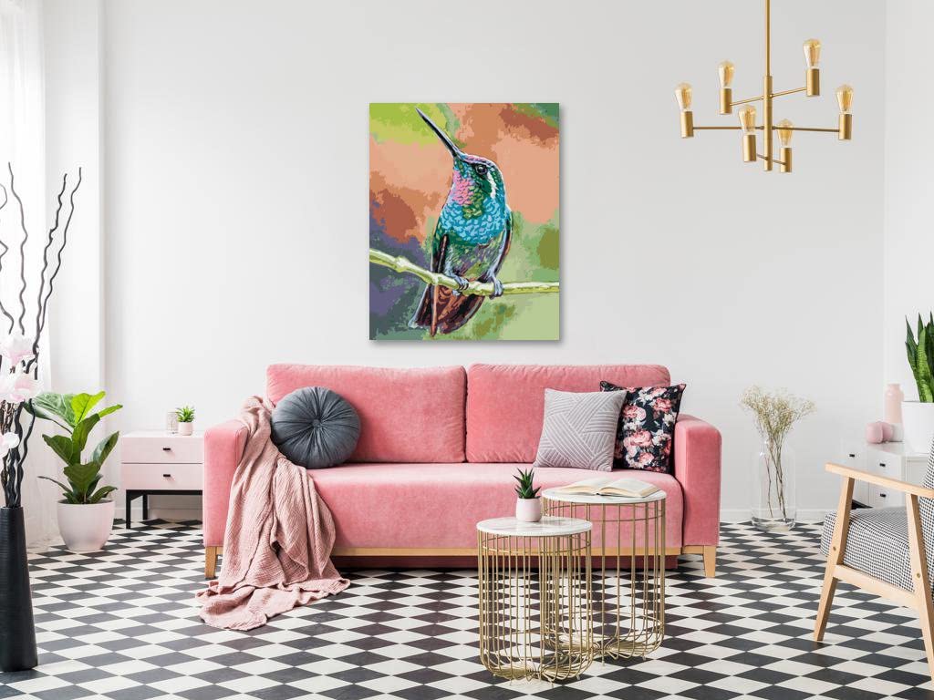 Malowanie według liczb - KOLIBRI NA SZTAŁU 80x100 cm z blejtramem (już napięty)