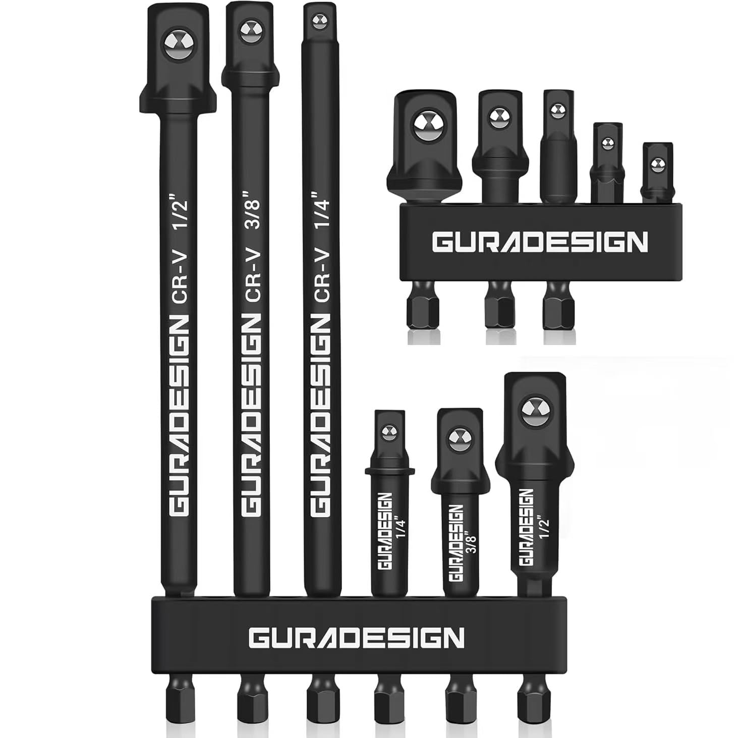 GURADESIGN 11-Piece Impact Socket Adapter Set - 3 6 Inch Hex Shank Drill Driver Adapter for 1 4