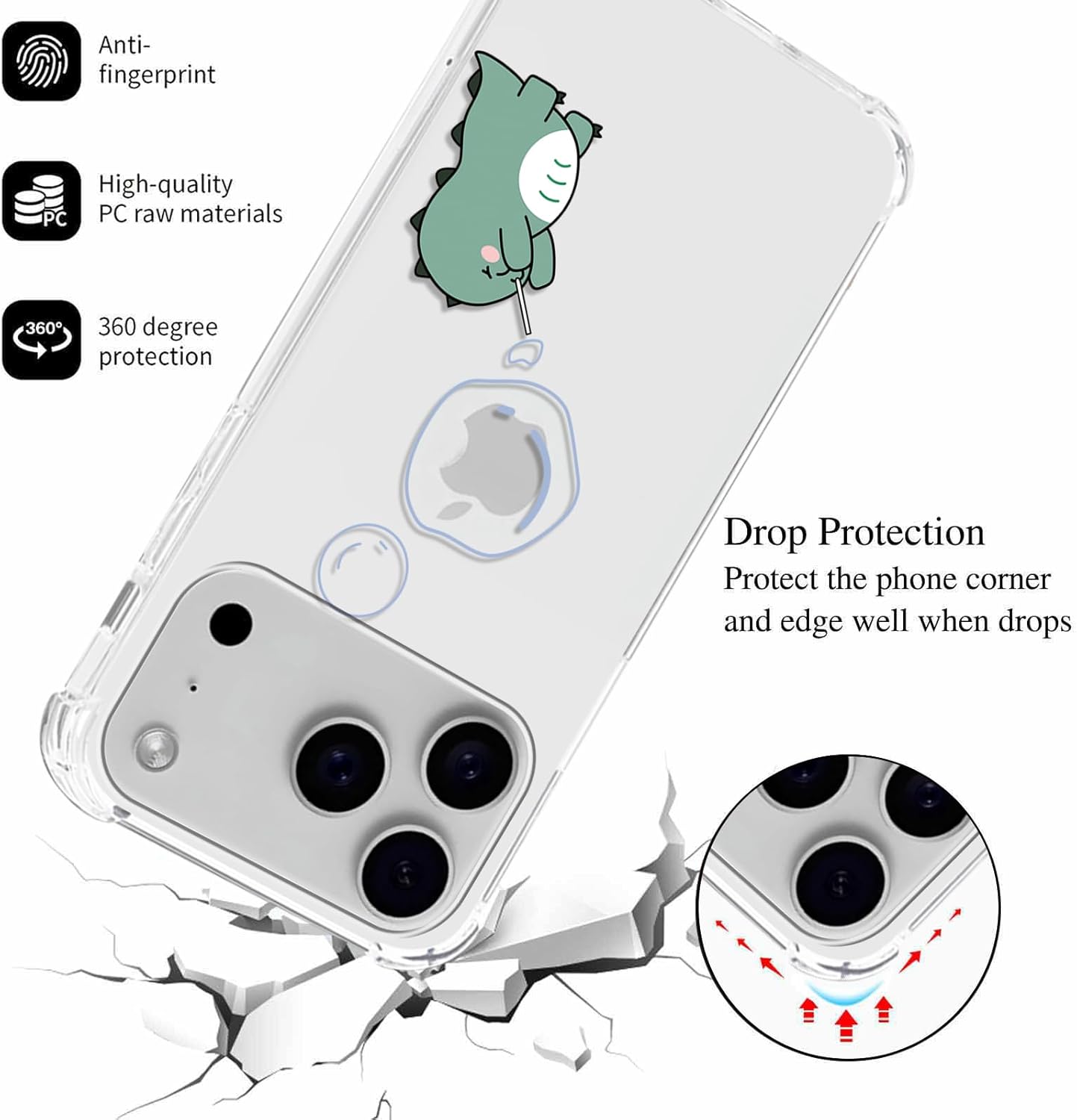 Cute Dinosaur Clear Phone Case for ‌iPhone 17 Pro‌ 6.3",Kawaii Cartoon Animal Cases Funny Aesthetic Cover for Women Girls,Soft Four Corners Shockproof Protective Funda for ‌iPhone 17 Pro‌ - Image 4