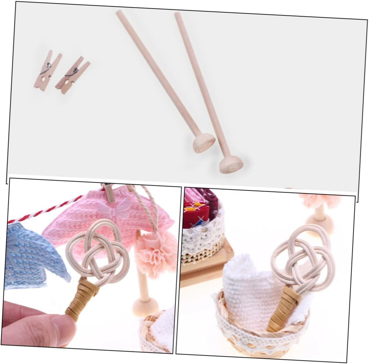Dollhouse Clothesline Accessory Mini Drying Rack Toy Laundry Set Miniature Laundry Line for Dollhouse
