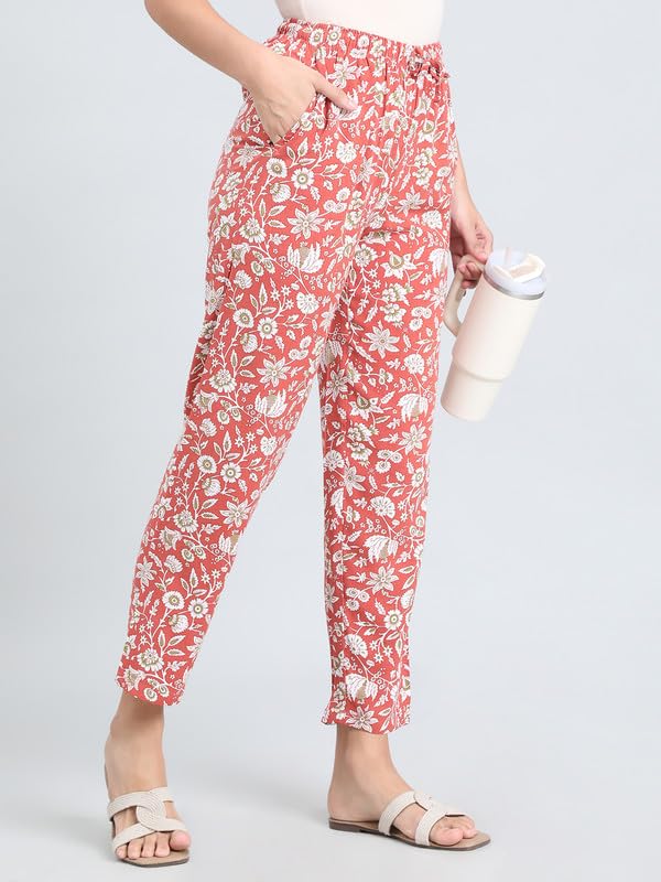 Image of GO COLORS Women Printed Woven Viscose Mid Rise Lounge Pants