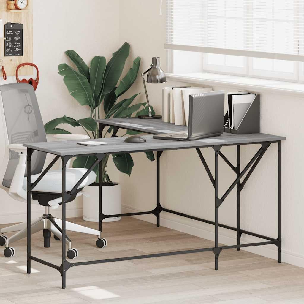 Schreibtisch Grau Sonoma 149x149x75 cm Holzwerkstoff L-Form mit Metallrahmen für Homeoffice Arbeitszimmer PC Laptop Ecke Stauraum Ablage ergonomisch zum Lernen und Zocken