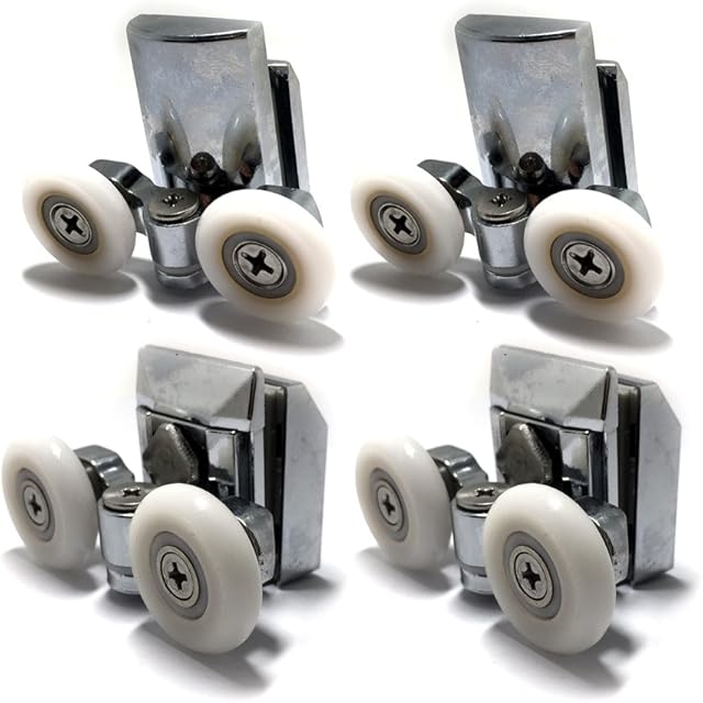 Zinc Alloy Shower Door Twin Rollers Runners - Set of 4 - Top & Bottom (8-10mm)