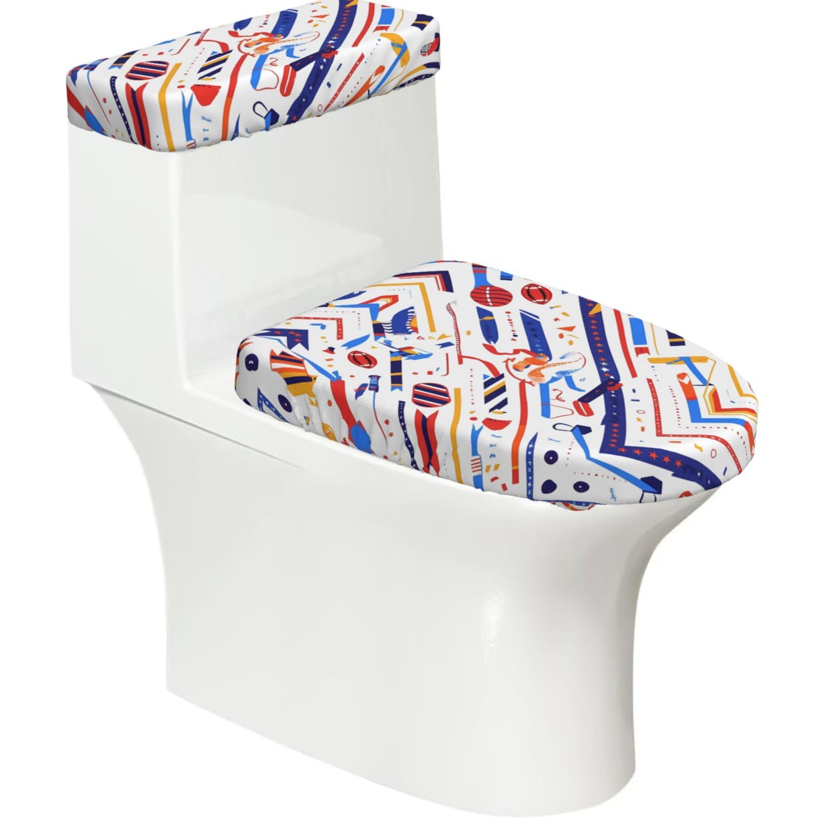 Mrowyc Black Blue Star Ribbon Printed Toilet Seat Set - Set Of 2 - Universal Toilet Seat Cover - Housewarming Birthday Christmas Gift