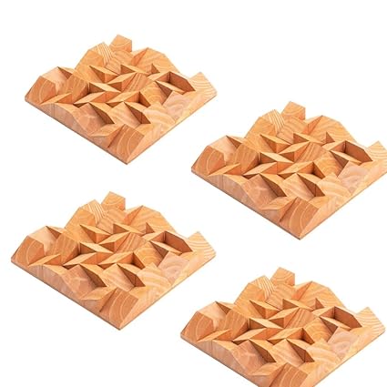 Timber Acoustics BlockFuser Diffuser, Sound Diffusion, Noise Reduction and Acoustic Room Treatment (Set of 4) (2'x2', Wooden)