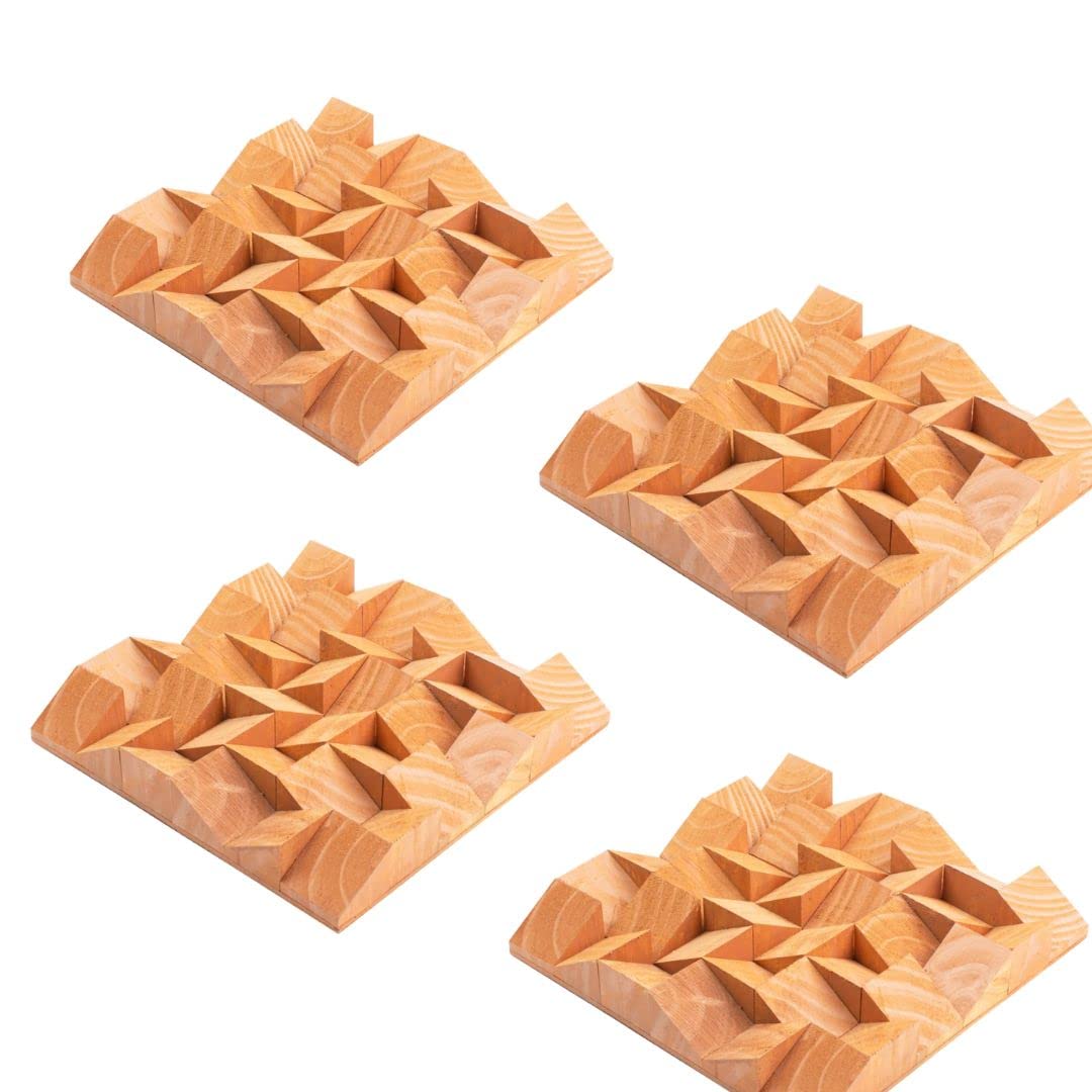 Timber Acoustics® BlockFuser Diffuser, Sound Diffusion, Noise Reduction and Acoustic Room Treatment (Set of 4) (1'x1', Wooden)