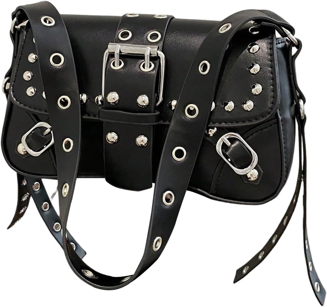 SHENHE Women's PU Leather Shoulder Handbag Punk Rivet Flap Studded Vintage Underarm Bags
