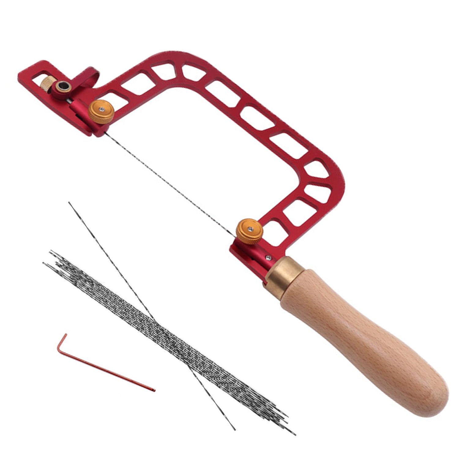 Sierra de Marquetería,con llave Hexagonal y Hoja de Repuesto, Herramienta Manual de Corte Multidireccional, Sierra de Marquetería para Madera, Plástico, Goma, Metal Blando (3in)