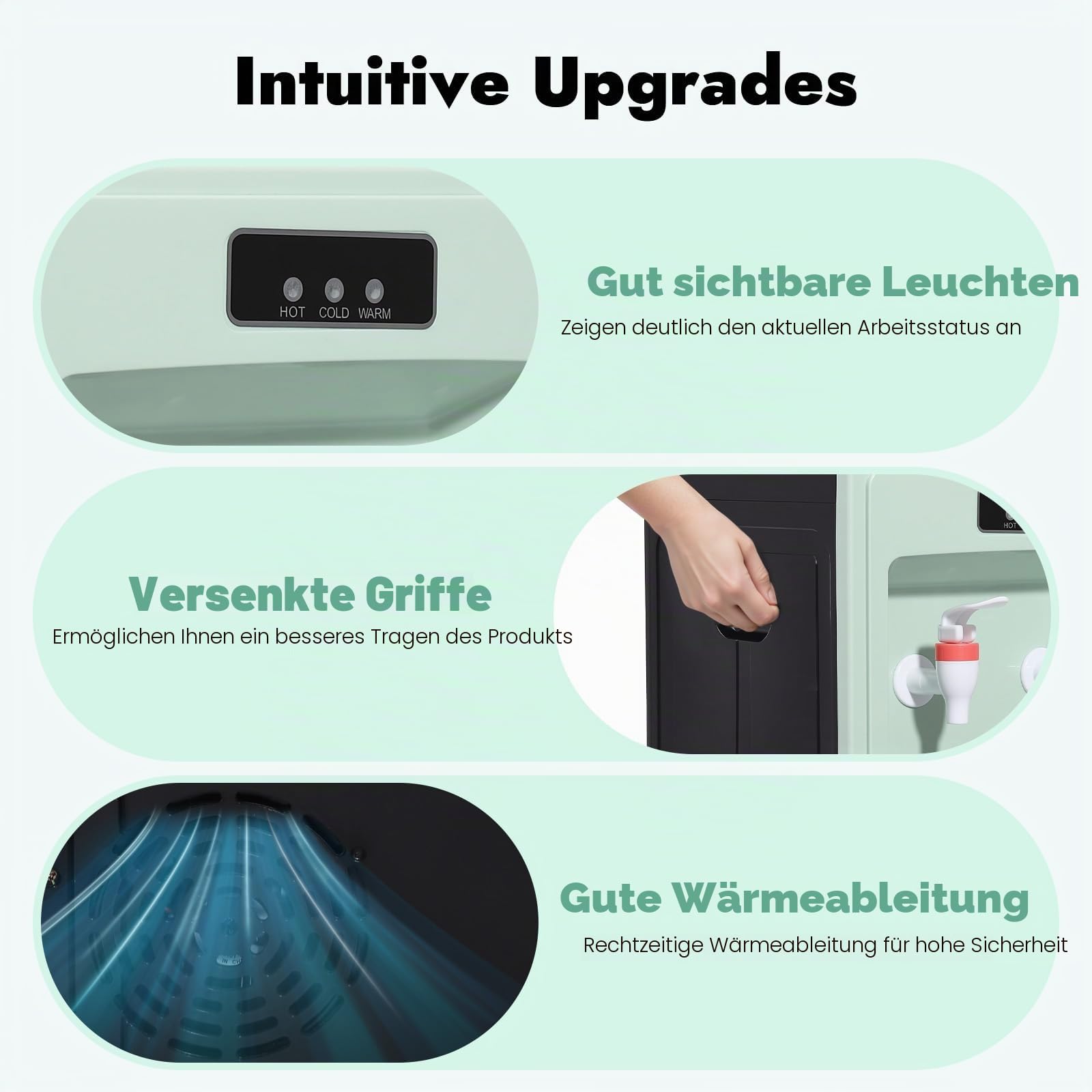 Elektrischer Wasserspender Mit Kühlung, Wasser Spender Automat 550w, Water Dispenser Hot and Cold Für Büro Hause, Heiztemperatur≥194°F, Kühltemperatur ≤59°F, Grün