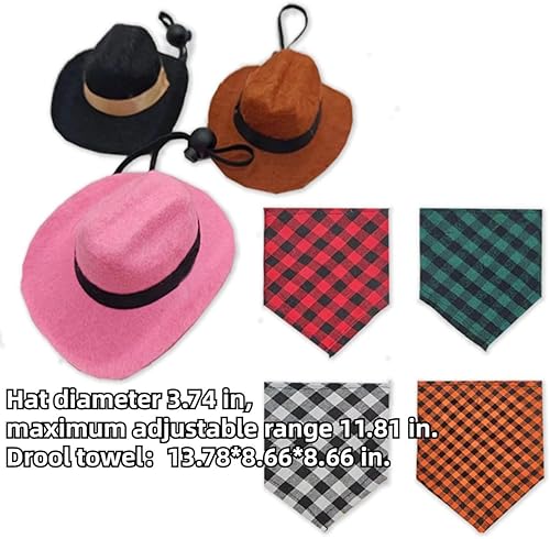 Pet Cowboy Hat and Scarf Set, Rabbits Pet Cowboy Hat Bandana Scarf Costumes Pet Decoration Accessories Funny Bunny Dog Cat Pet Clothes for Rabbits Guinea Pig (Coffee Set)(Black Set)