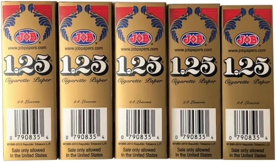 JOB - 1.25" Gold Rolling Papers - 5 Booklets with 24 Leaves per Booklet