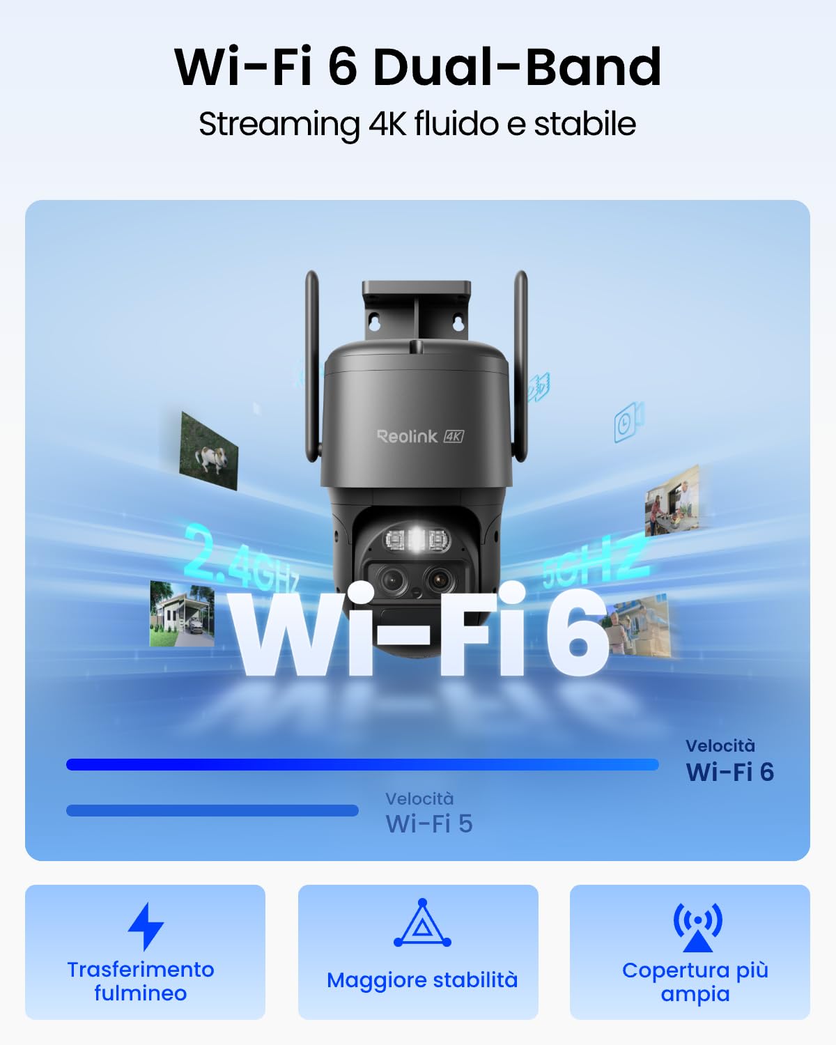 Reolink 4K Telecamera Senza Fili da Esterno a Batteria, Trackmix Grigio | 360° PTZ con Pannello Solare, Tracciamento Automatico, Doppia Lente, Visione Notturna a Colori, Rilevamento Intelligente