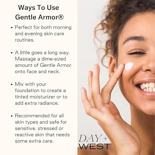 Miniatura 4 de Day + West Gentle Armor Crema facial + cuello  Cuidado de la piel lujoso para pieles sensibles  Hidratante facial con escualano, tuna orgánica,