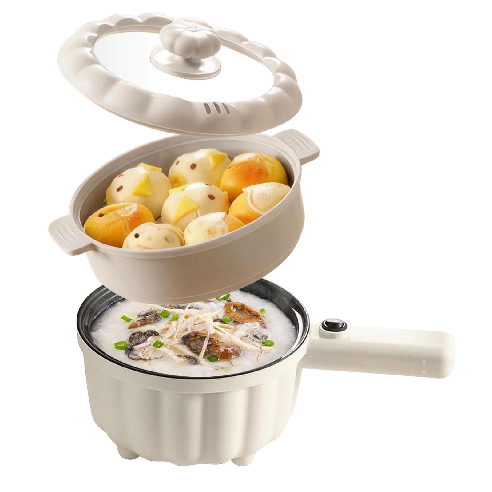 BORDEAG Pot à chaud électrique 2 L avec cuiseur vapeur antiadhésif, mini poêle électrique réchaud rapide