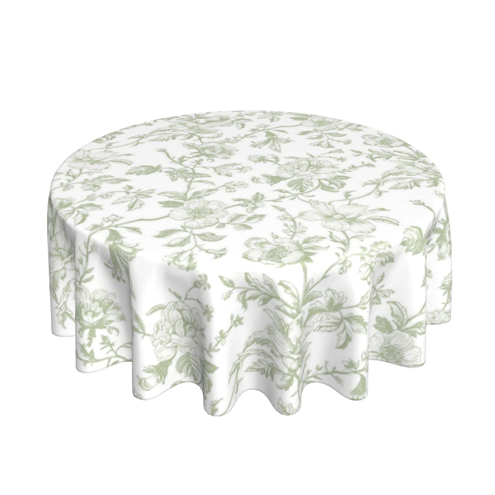 Sage Green Floral Round Tablecloths 70 Inches Chinoiserie Floral Decorative Round Tablecloth Home Decor Washable Reusable Vintage Flower Table Cover for Home Kitchen,Dining Room,Outdoor Picnic â image 1