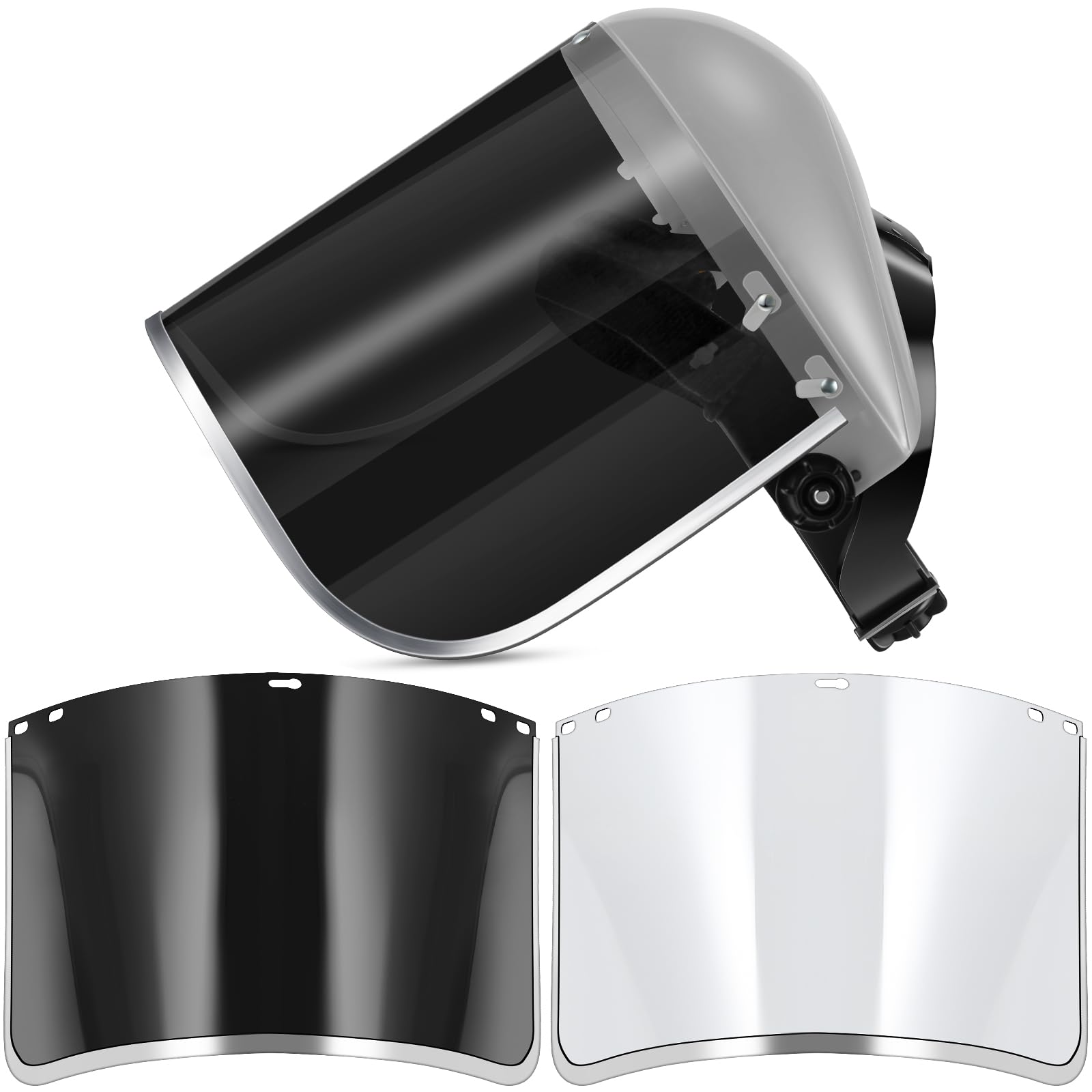 Amylove Safety Tinted Face Shield for Grind and Cutting Lightweight Protective Masks with Clear Replacement Guard Mask(Classic Style,Gray, Black, Clear,2 Pcs)