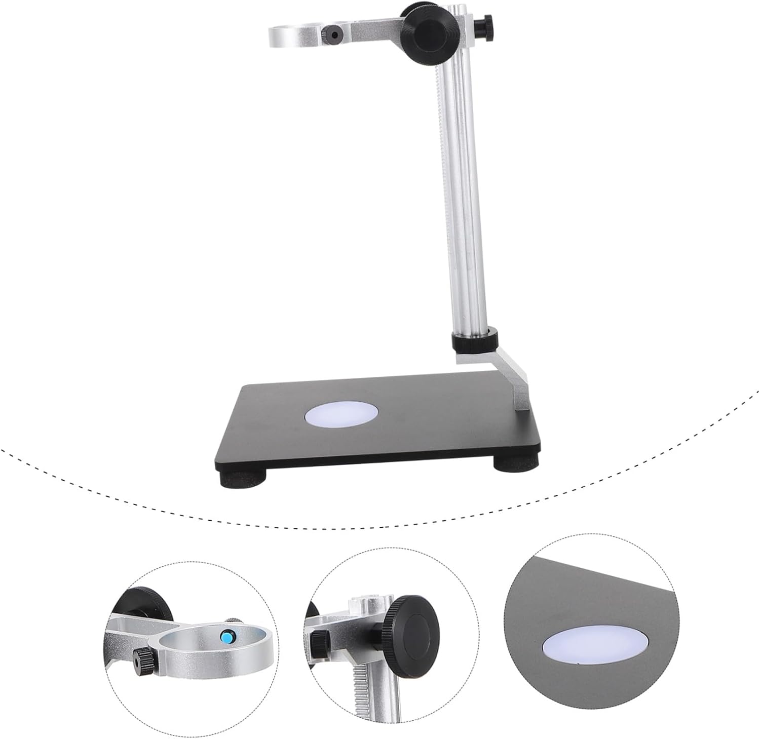 Microscope Lifting Stand with Light Source Adjustable Industrial Camera Holder for Easy Installation Durable Desktop Microscope Support Rack Inner Diameter