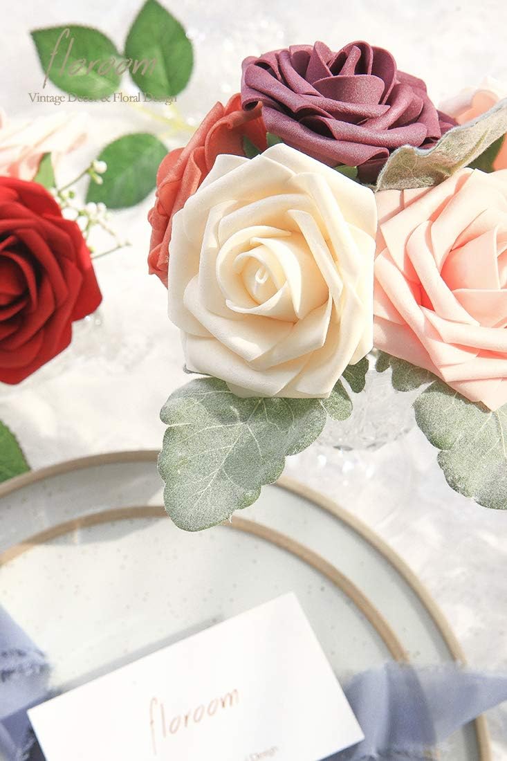 Floroom Artificial Flowers 50pcs Real Looking Champagne Foam Fake Roses with Stems for DIY Wedding Bouquets Bridal Shower Centerpieces Floral Arrangements Party Tables Home Decorations - Image 3