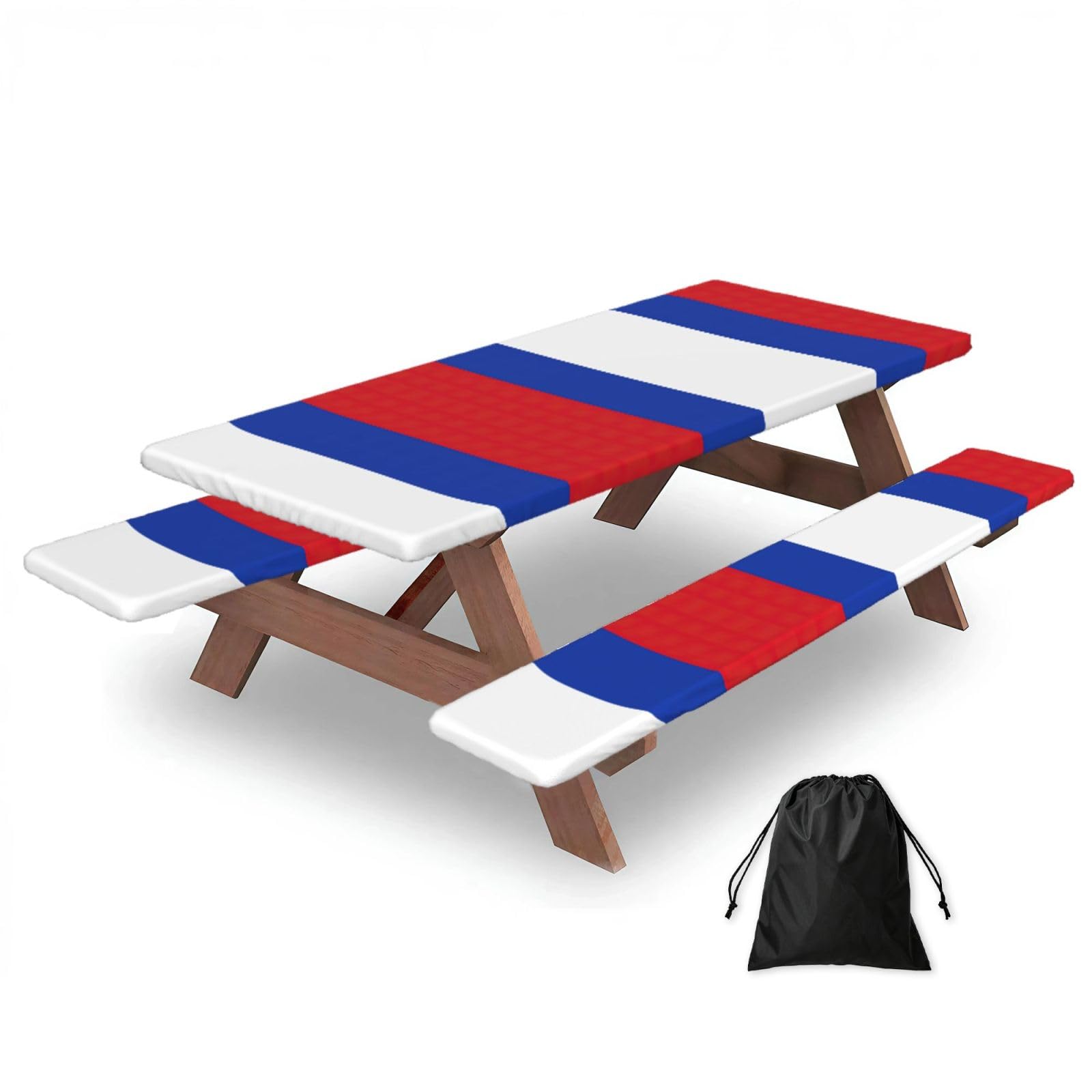 Yqxwjl Black Russian Flag Print Camping Essentials Waterproof Camping Table And Bench Cover With Drawstring Bag 183 Cm
