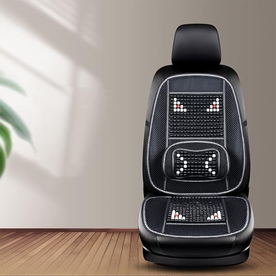 Wooden Beaded Car Seat Cover with Lumbar Support, Breathable Cooling Ventilated Mesh Car Cushion Set for Cars, Vans, Taxi