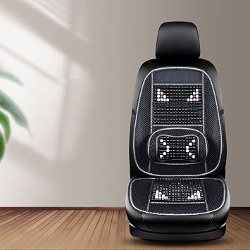 Wooden Beaded Car Seat Cover with Lumbar Support, Breathable Cooling Ventilated Mesh Car Cushion Set for Cars, Vans, Taxi