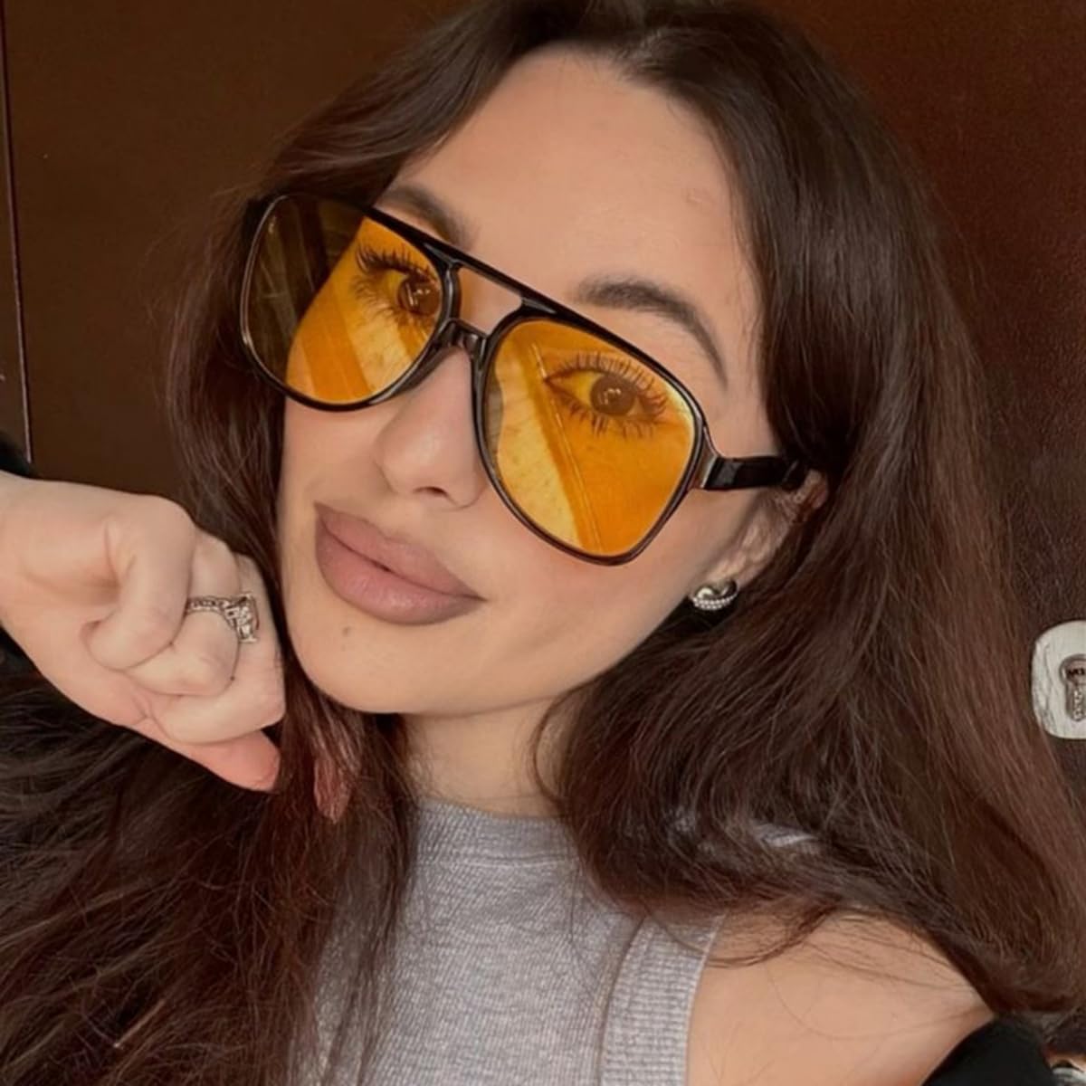 Vintage Piloten-Sonnenbrille für Frauen und Männer, 70er Jahre Gläser, übergroße gelbe Gläser, Retro-Stil