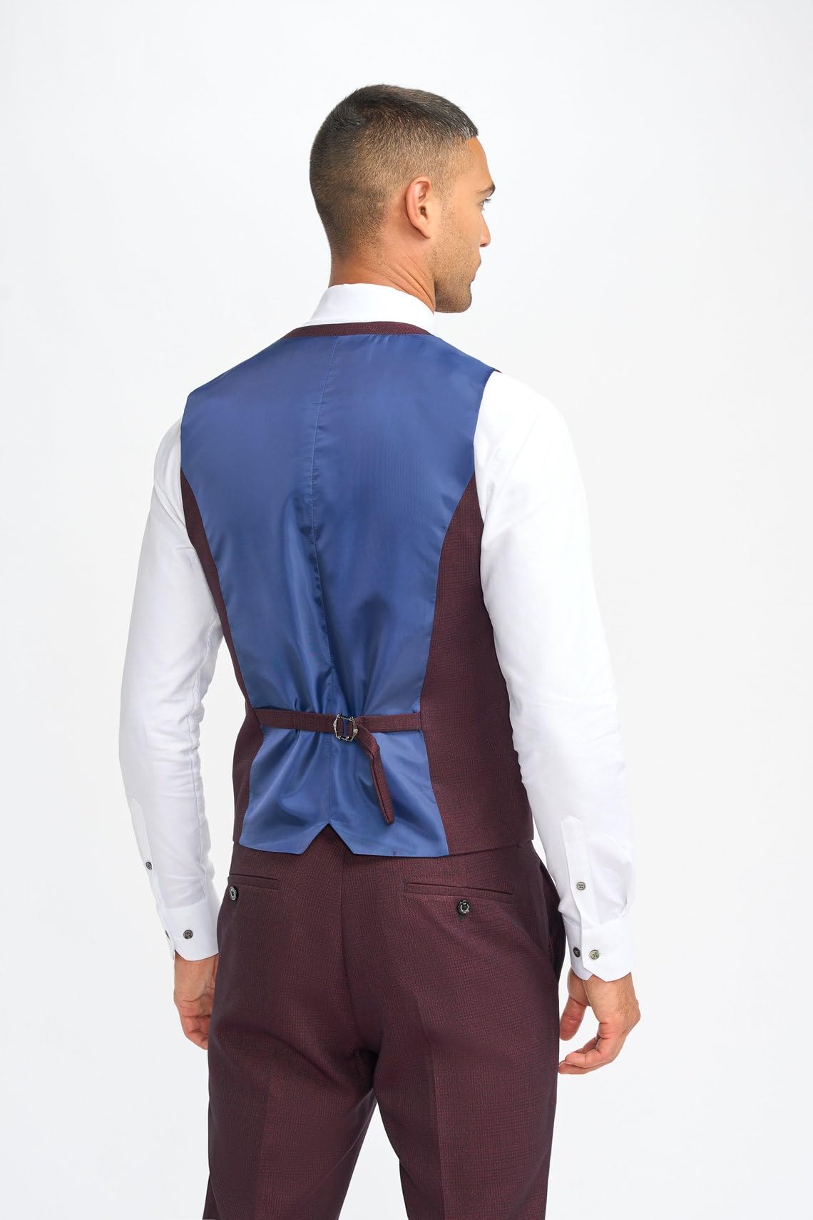SIRRI Abito da Uomo Slim Fit in Tweed a Quadri, Giacca, Gilet, Pantaloni, Set Formale da Matrimonio Vino Bordeaux Venduto separatamente