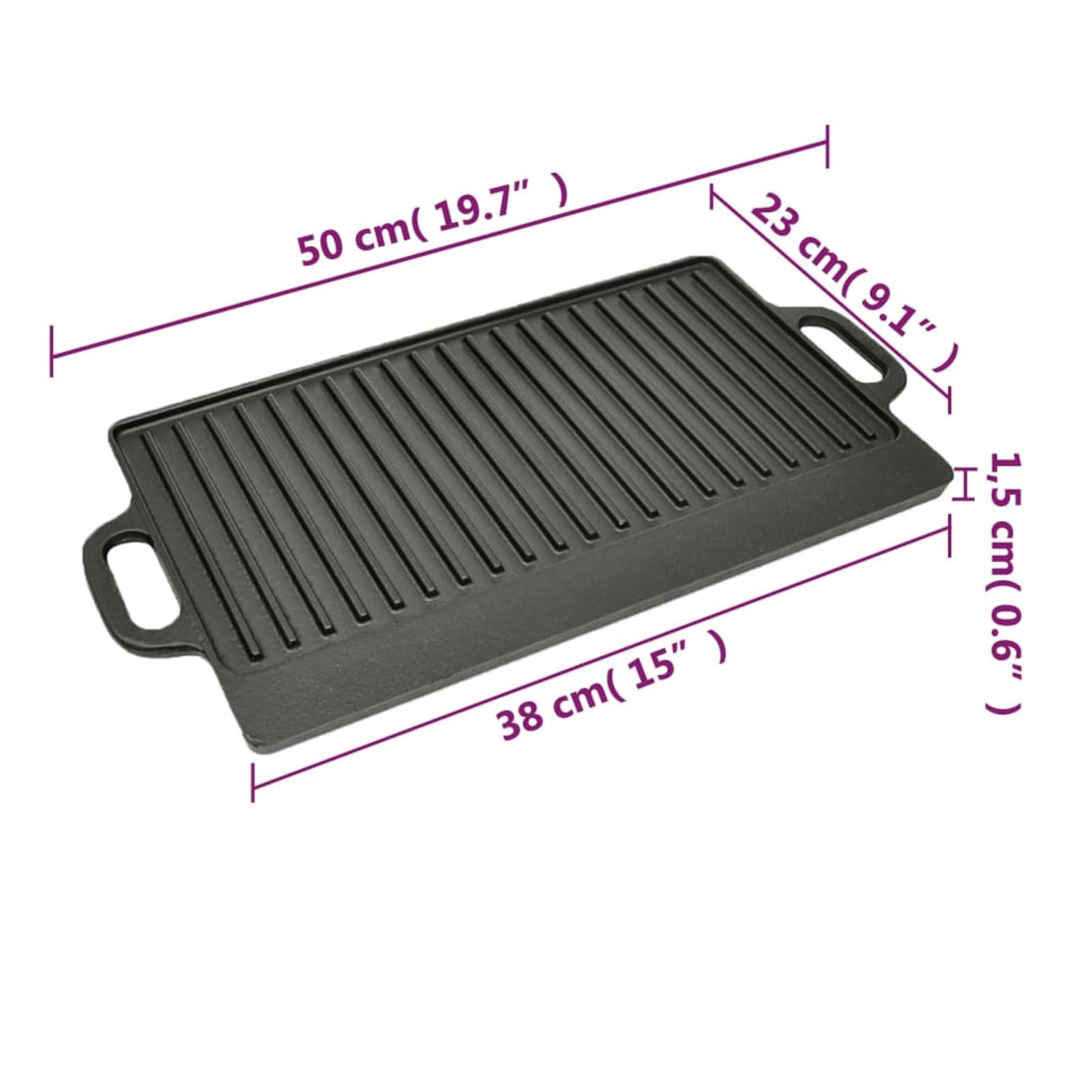 Homgoday Bandeja de parrilla reversible de hierro fundido 50 x 23 cm