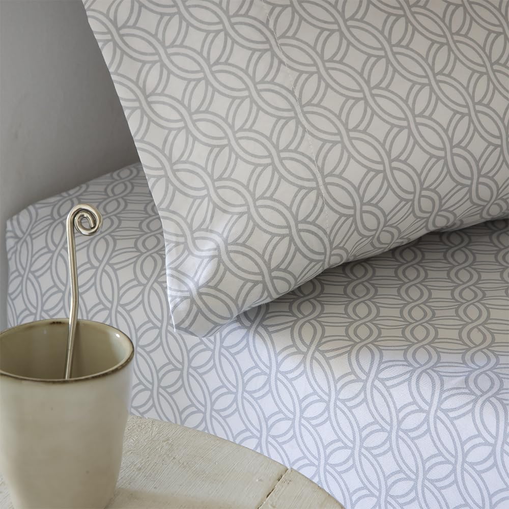 COTTON ARTean Juego sabanas Cama 150 SATÉN ALGODÓN 200 Hilos Lorna Gris | Incluye 4 piezas: encimera, bajera ajustable, 2 fundas de almohada. Certificado OEKO-TEX