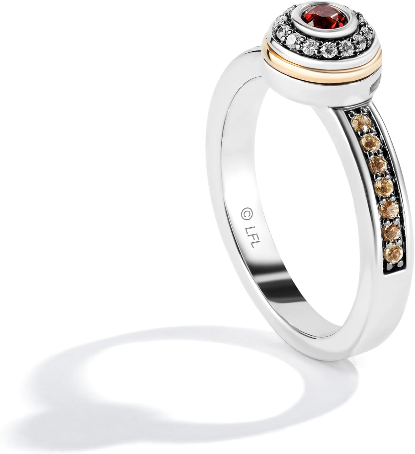 Jewelili Star Wars™ Fine Jewelry BB-8 Droid Ring 1/20 CT.TW. Diamonds with Garnet, Citrine in Sterling Silver and 10K Yellow Gold Size 7