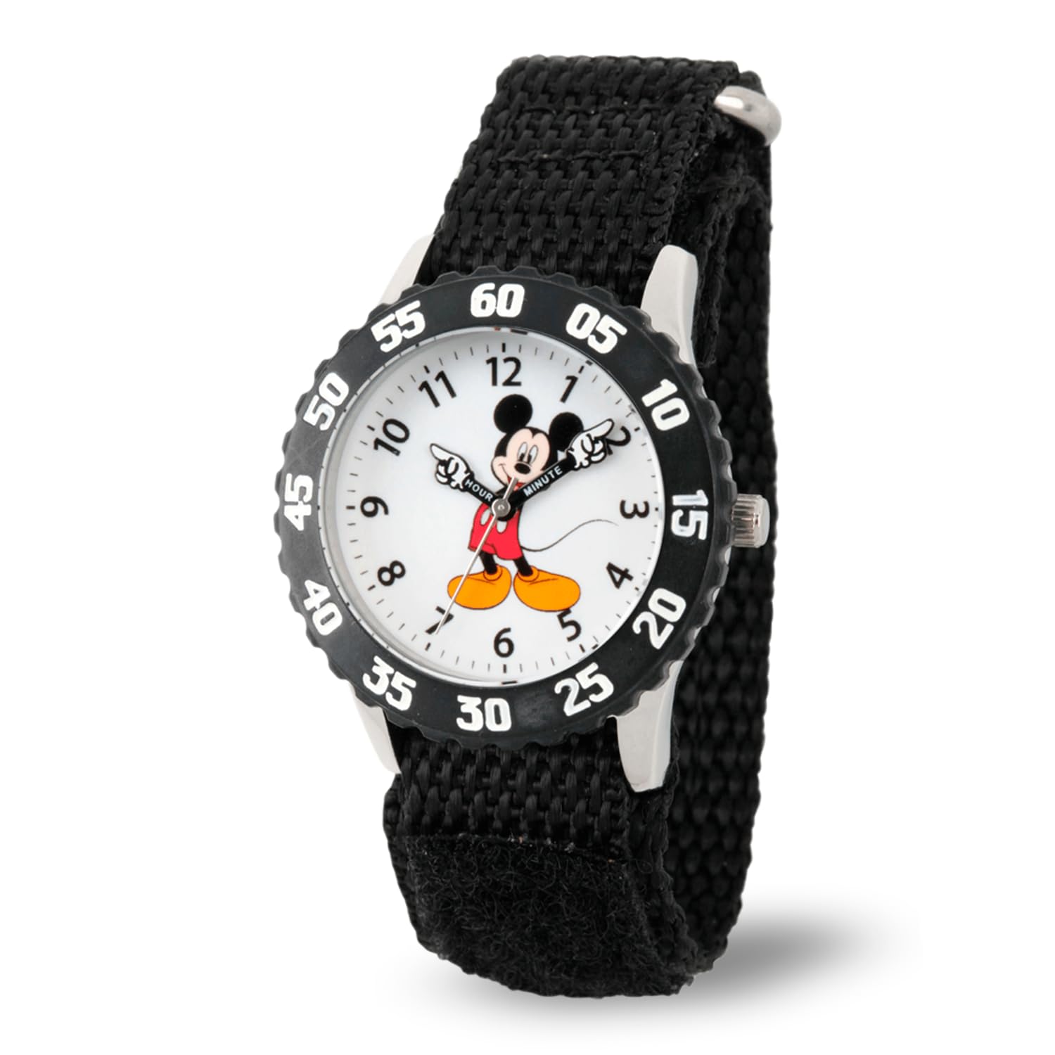 Disney Mickey Mouse Kids' Bezel Stainless Steel Time Teacher Analog Nylon Strap Watch