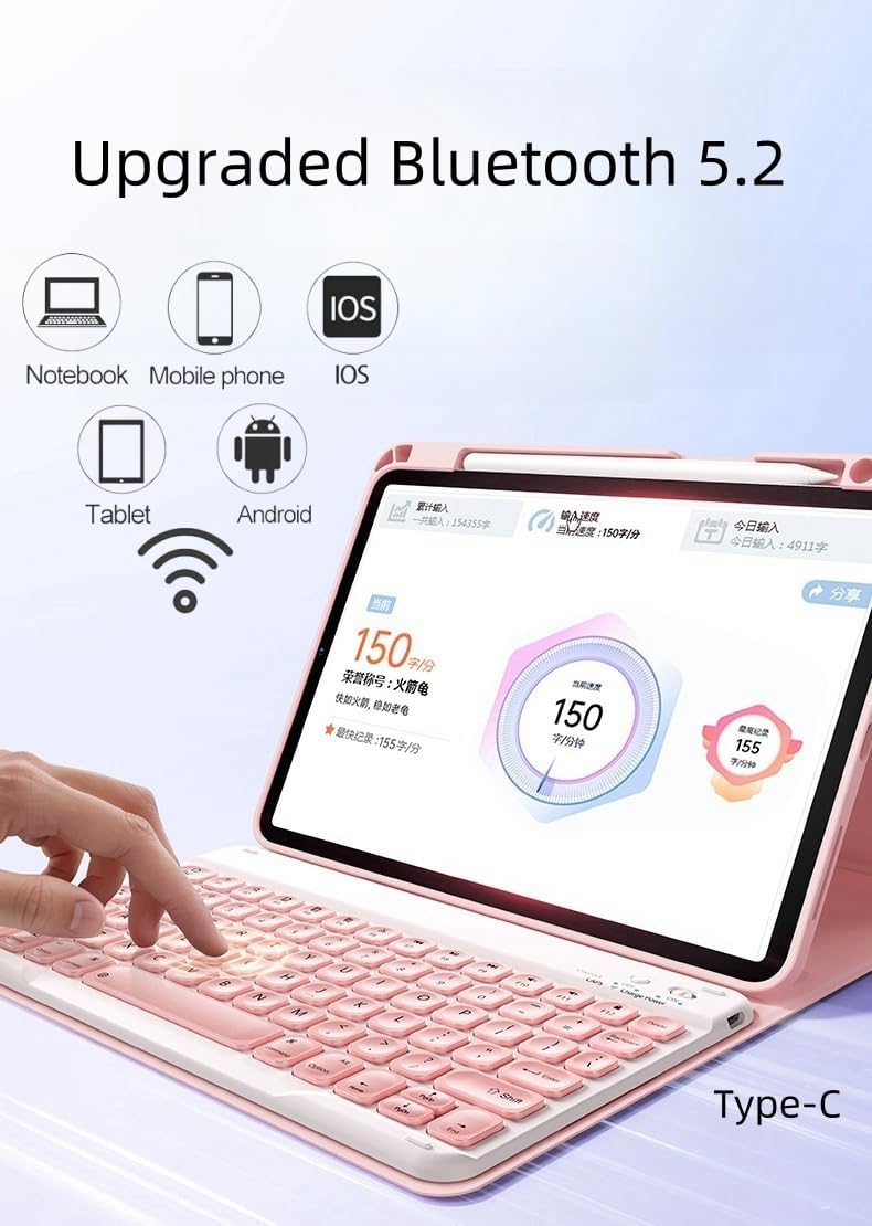 AnMengXinLing Keyboard Case for iPad 11th(A16) 2025/ iPad 10th Generation with Mouse, Cute Candy Round Keycaps Magnetic Detachable Keyboard Case with Pen Holder, Blue