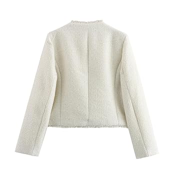 hathne Women's Tweed Blazers Jackets Casual Long Sleeve